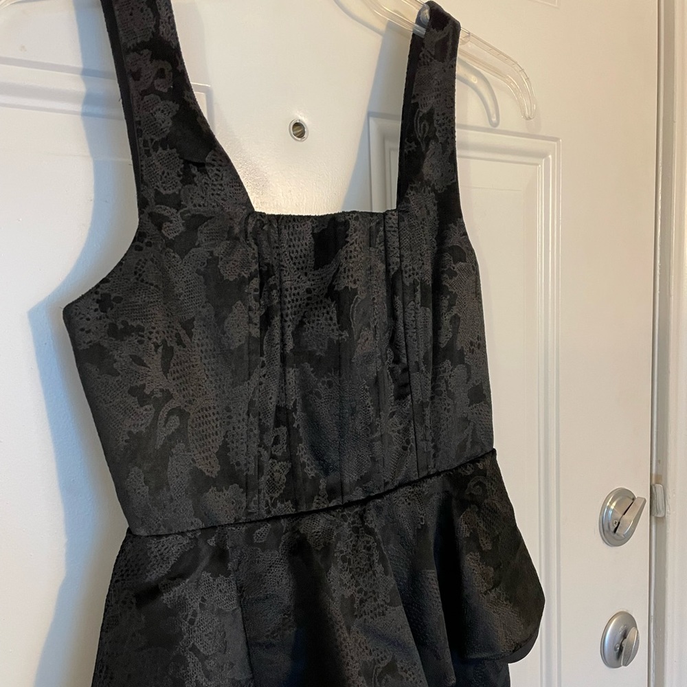Alice + Olivia Black Velvet Corset Peplum Bodycon Sleeveless Midi Dress Size 4 - Picture 7 of 17